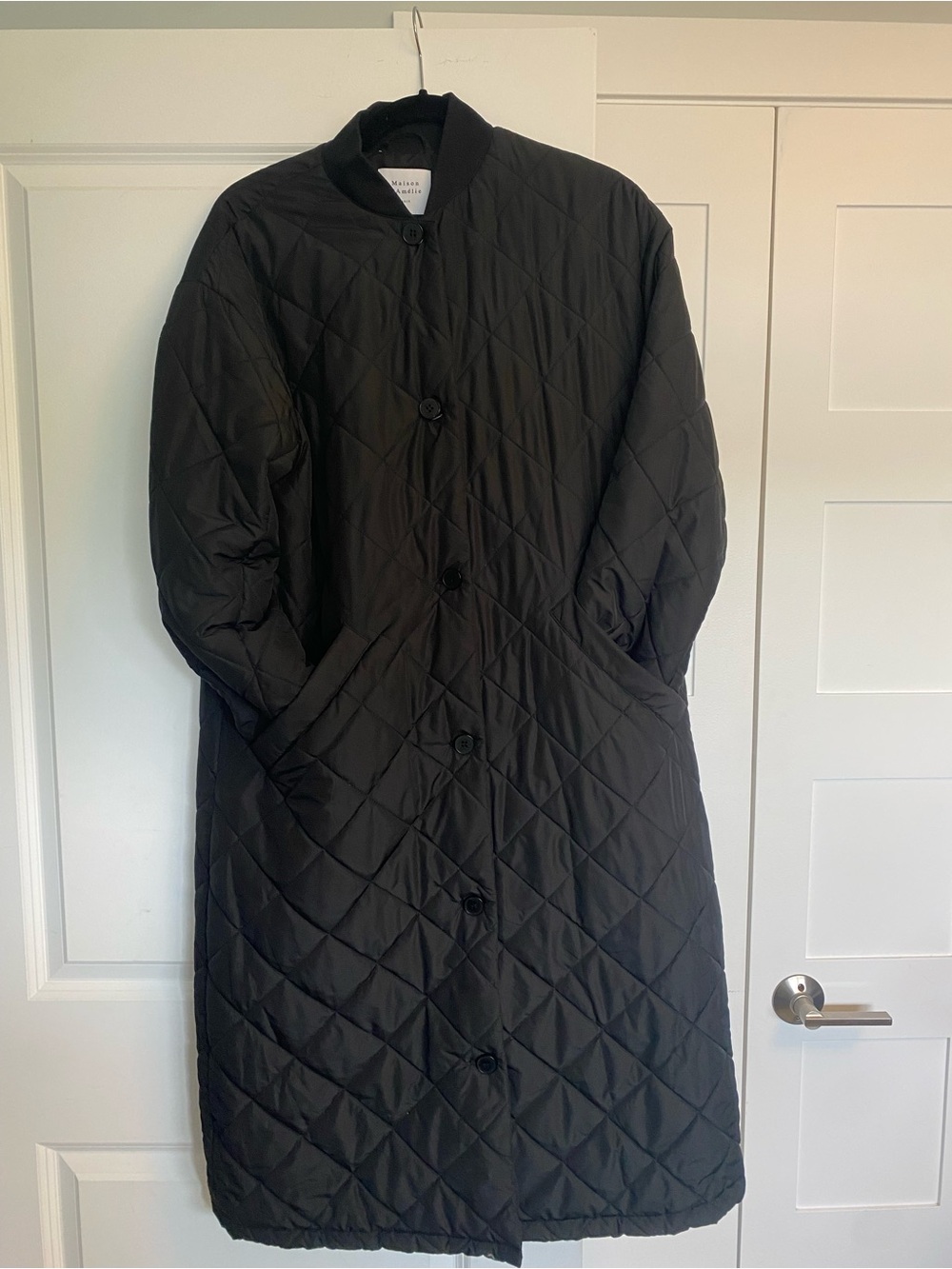 Quilted Long Black Button Up Long Puffer Coat